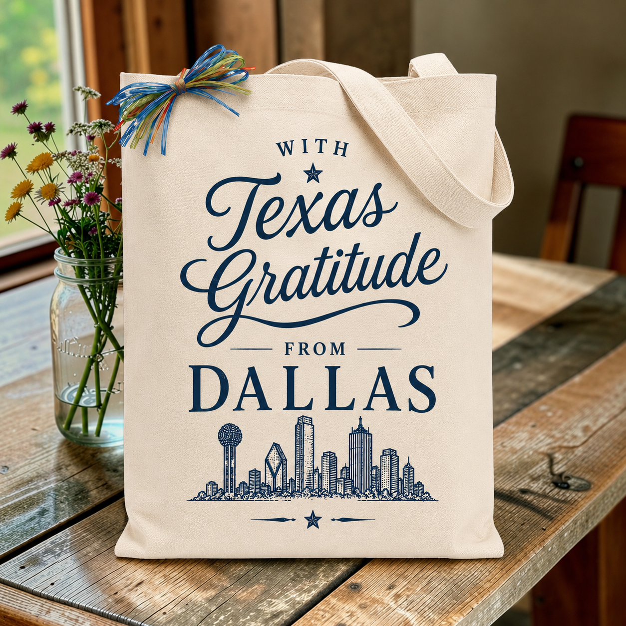 Custom corporate gift tote with Texas branding and presentation